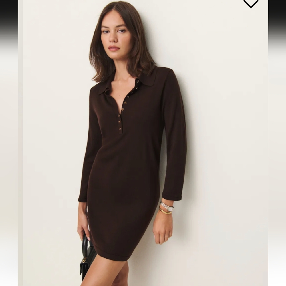 Reformation Luell Long Sleeve 100% Merino Wool Minidress In Mole